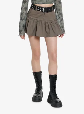 Light Brown Ruffle Mini Skirt With Studded Belt