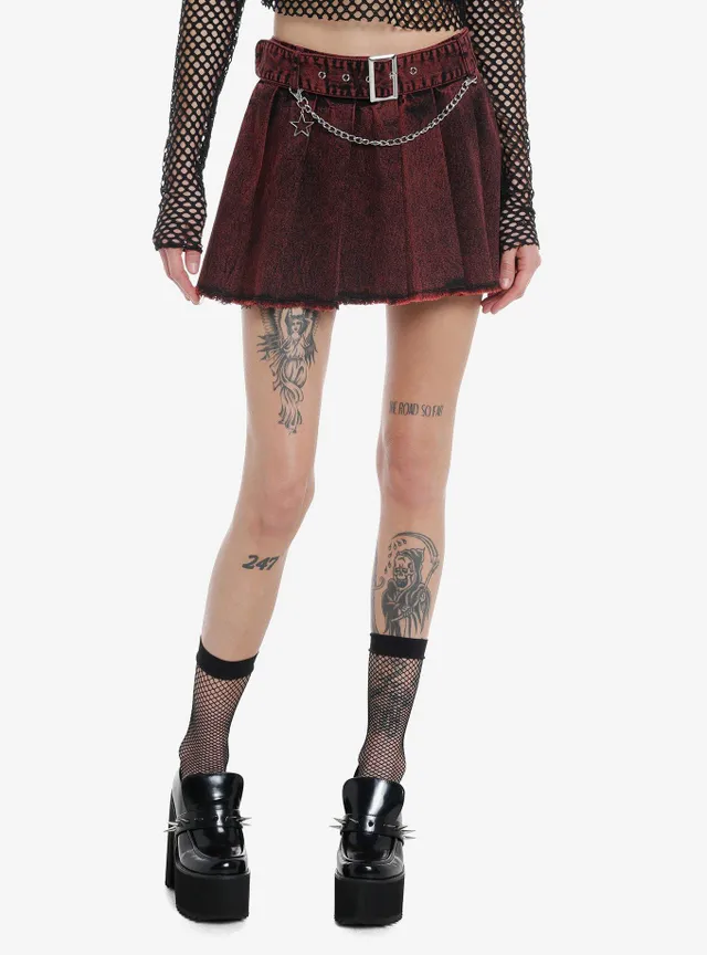 Social Collision Black Lace-Up Pleated Denim Skirt