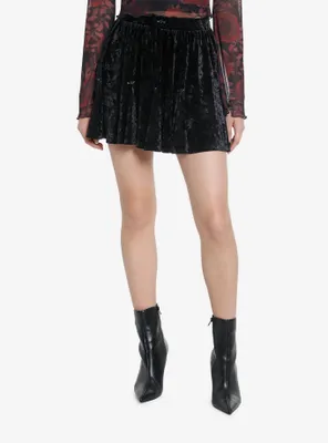 Cosmic Aura Black Velvet Rosette Godet Mini Skirt