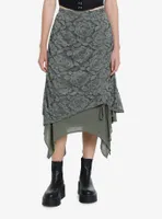 Thorn & Fable Green Lace Layered Ruched Midi Skirt