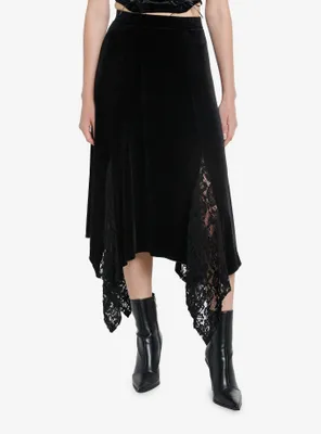 Black Velvet Lace Godet Midi Skirt