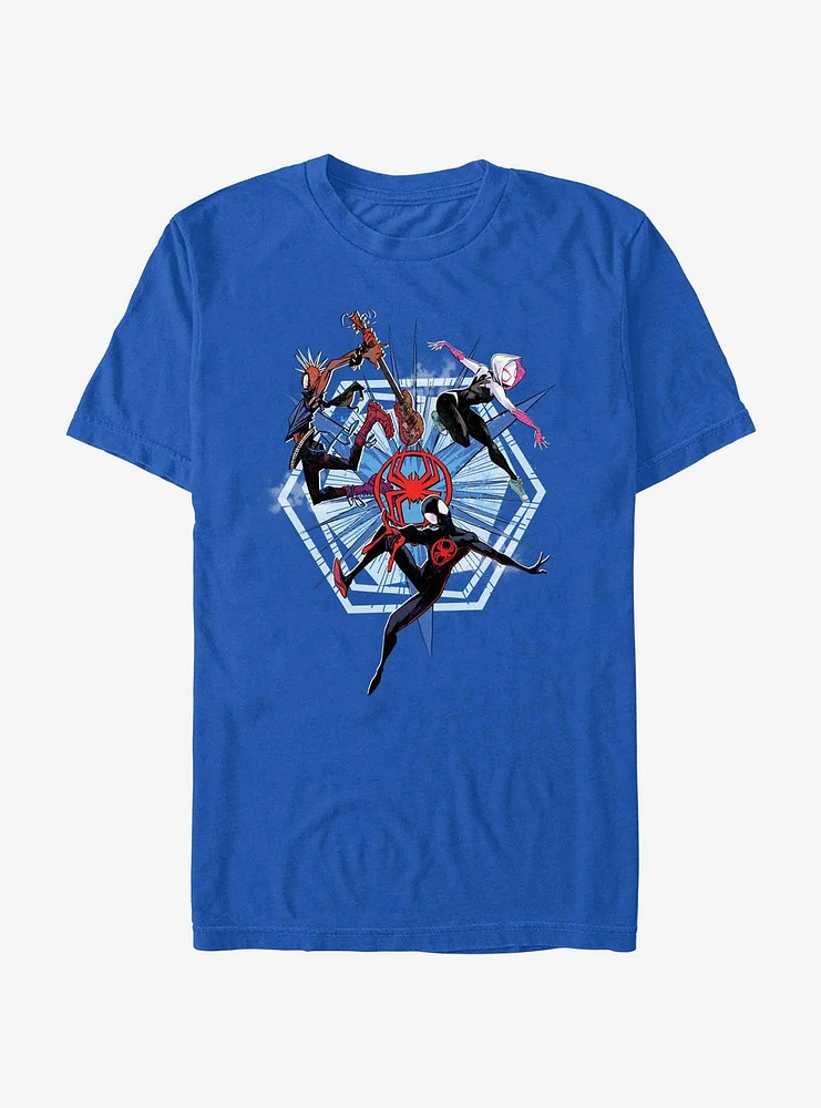 Marvel Spider-Man: Across The Spiderverse Trio Badge Spider-Punk Miles Morales Spider-Gwen T-Shirt