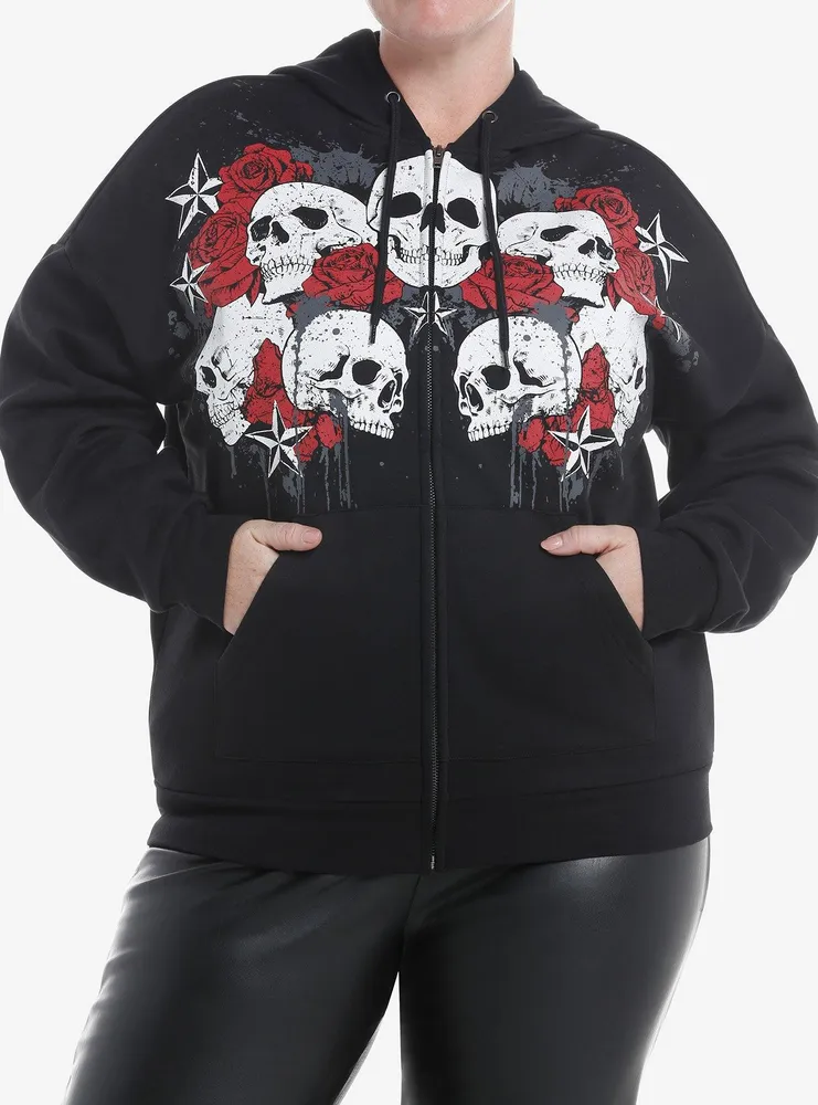 Social Collision Skulls & Red Roses Girls Hoodie Plus