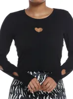 Black Hearts Cutout Girls Long-Sleeve Top