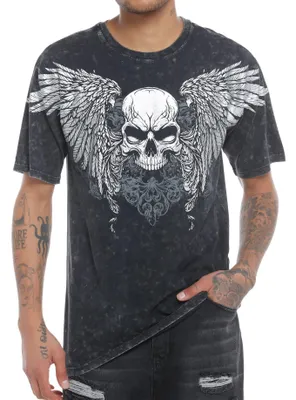 Social Collision Metal Foil Skull Dark Wash T-Shirt