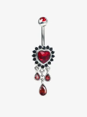 14G Steel Red Heart Drip Navel Barbell