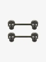 14G Steel Skull Bling Nipple Barbell 2 Pack