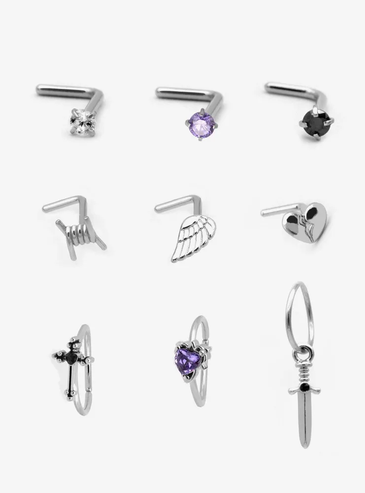 Hot Topic Steel Gothic Heart Cross Nose Stud & Hoop 9 Pack | Hamilton Place