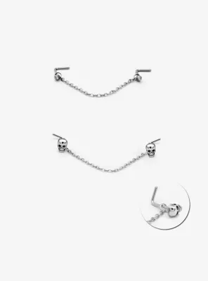 Steel Skull Spike Chain Double Nose Stud 2 Pack