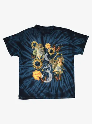 Whimsical Celestial Icons Tie-Dye T-Shirt