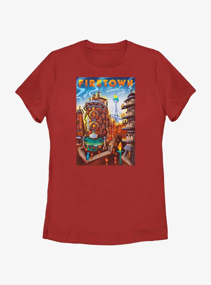 Disney Pixar Elemental Firetown Element City Poster Womens T-Shirt