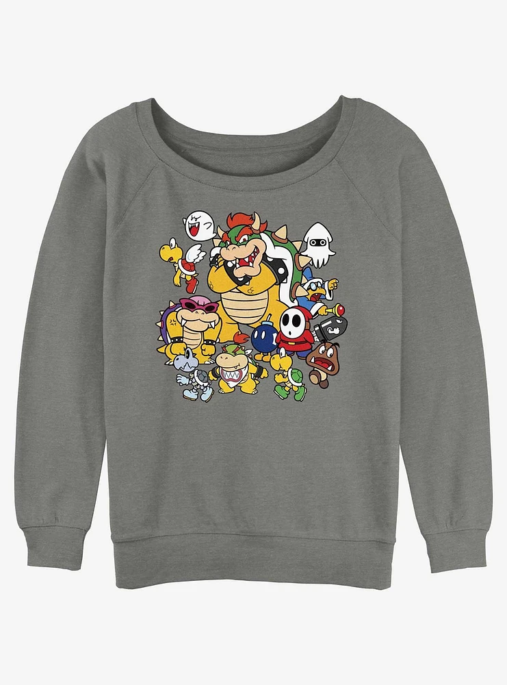 Nintendo Super Mario Villain Stack Girls Slouchy Sweatshirt