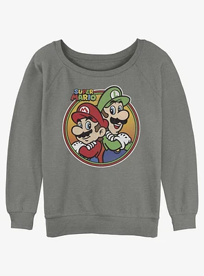 Nintendo Mario and Luigi Badge Girls Slouchy Sweatshirt