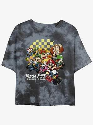 Nintendo Mario Checkered Kartin' Tie-Dye Girls Crop T-Shirt