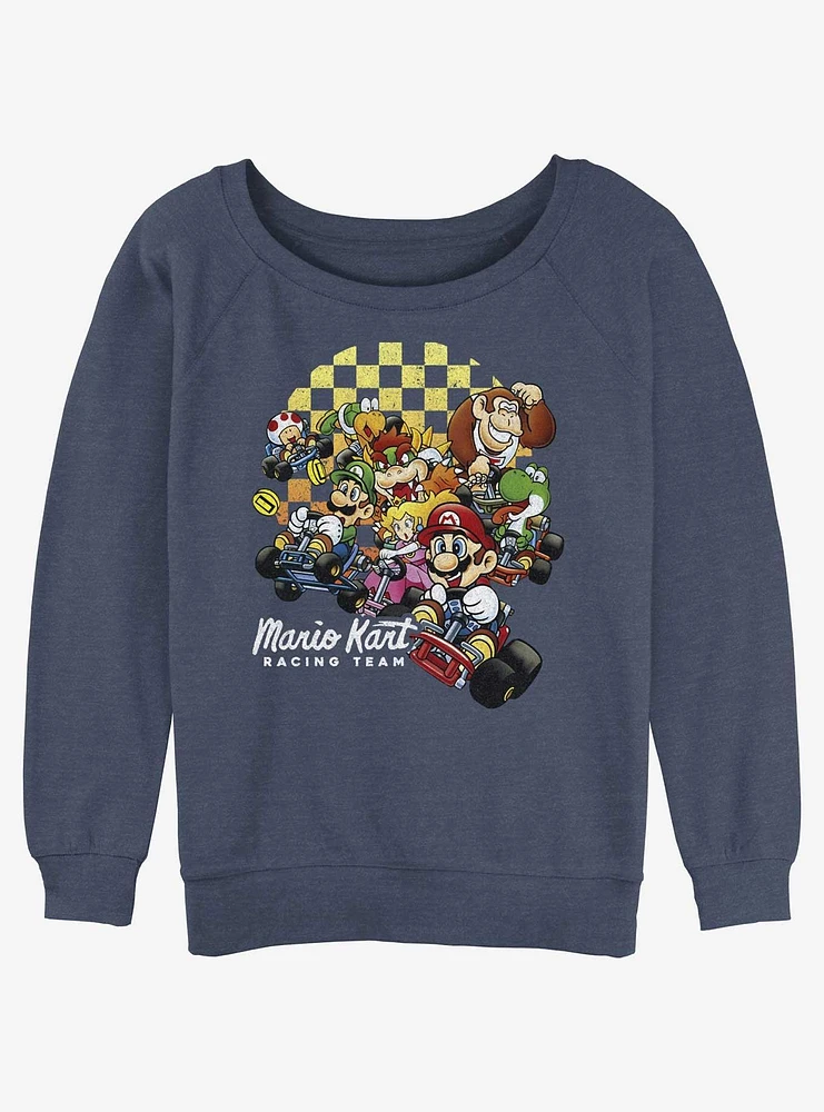 Nintendo Mario Checkered Kartin' Girls Slouchy Sweatshirt