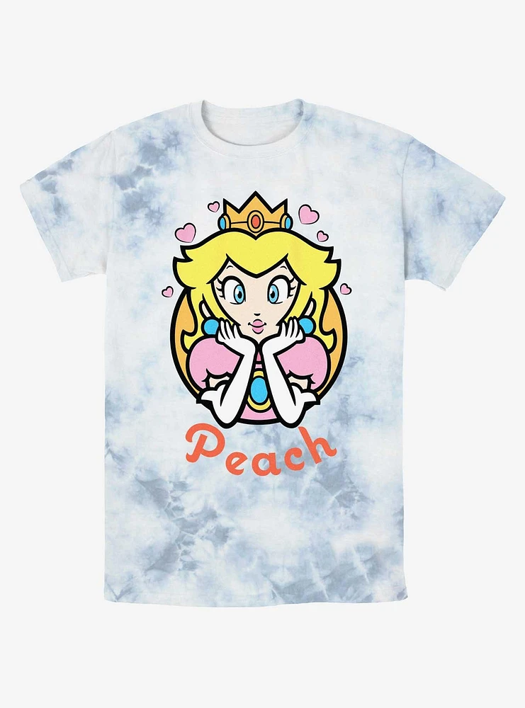 Nintendo Mario Peach Hearts Tie-Dye T-Shirt