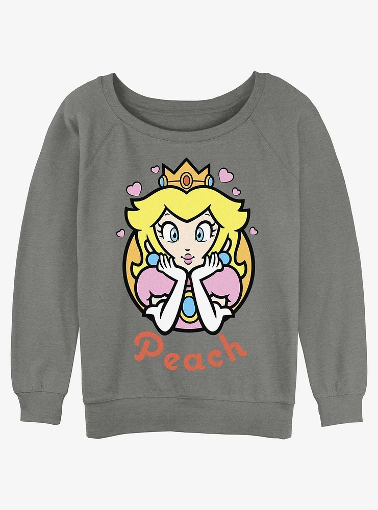 Nintendo Mario Peach Hearts Girls Slouchy Sweatshirt