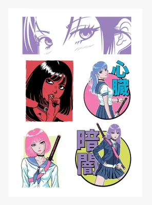 Anime Style Katana School Girl Kiss-Cut Sticker Sheet