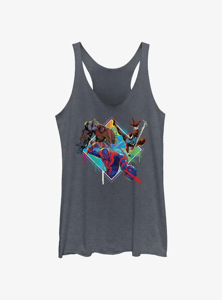 Marvel Spider-Man: Across The Spiderverse Trio Cyborg Scarlet Spider and Miguel O'Hara Badge Womens Tank Top