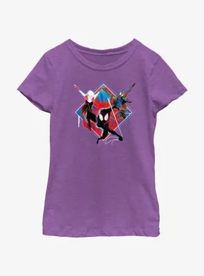 Marvel Spider-Man: Across The Spiderverse Trio Spider-Gwen Miles Morales and Spider-Punk Youth Girls T-Shirt