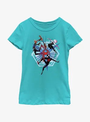Marvel Spider-Man: Across The Spiderverse Trio Badge Spider-Punk Miles Morales Spider-Gwen Youth Girls T-Shirt