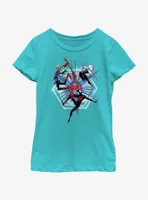 Marvel Spider-Man: Across The Spiderverse Trio Badge Spider-Punk Miles Morales Spider-Gwen Youth Girls T-Shirt