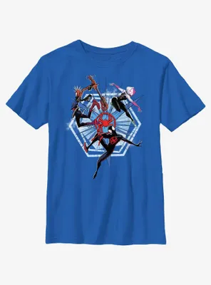 Marvel Spider-Man: Across The Spiderverse Trio Badge Spider-Punk Miles Morales Spider-Gwen Youth T-Shirt