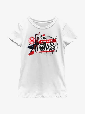Marvel Spider-Man: Across The Spiderverse Miles Name Tag Youth Girls T-Shirt