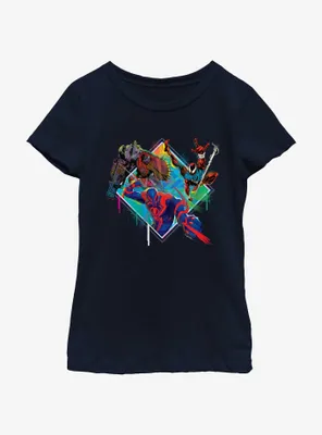 Marvel Spider-Man: Across The Spiderverse Trio Cyborg Scarlet Spider and Miguel O'Hara Badge Youth Girls T-Shirt