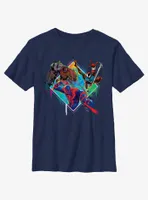 Marvel Spider-Man: Across The Spiderverse Trio Cyborg Scarlet Spider and Miguel O'Hara Badge Youth T-Shirt