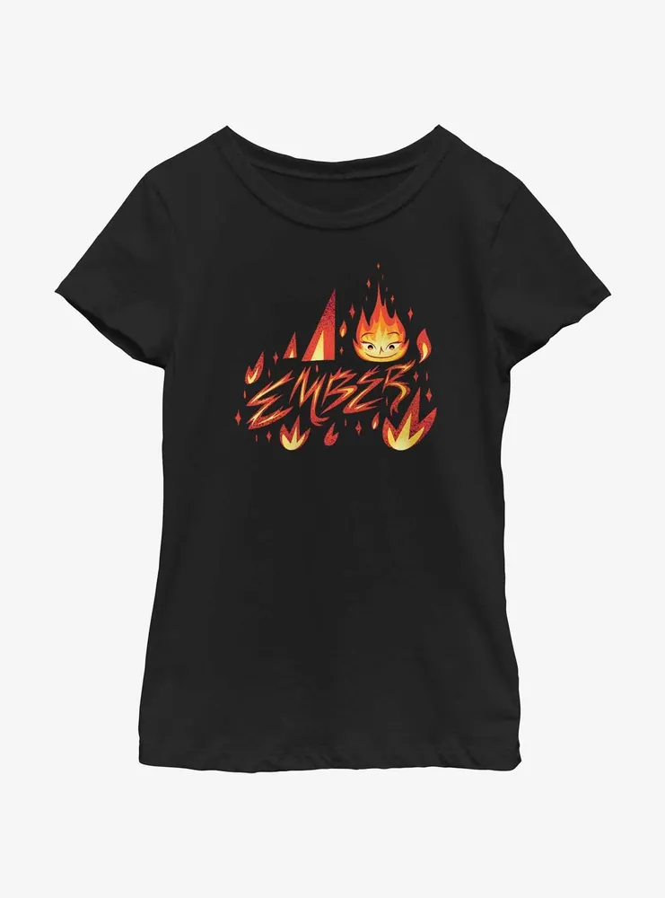 Disney Pixar Elemental Ember Element Badge Youth Girls T-Shirt