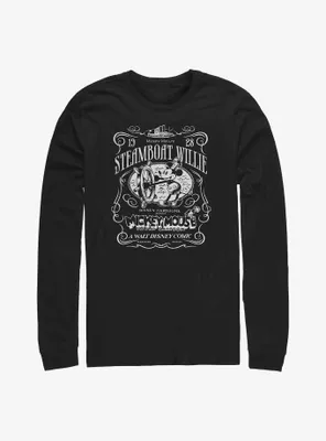 Disney100 Mickey Mouse Steamboat Willie Cartoon Long-Sleeve T-Shirt