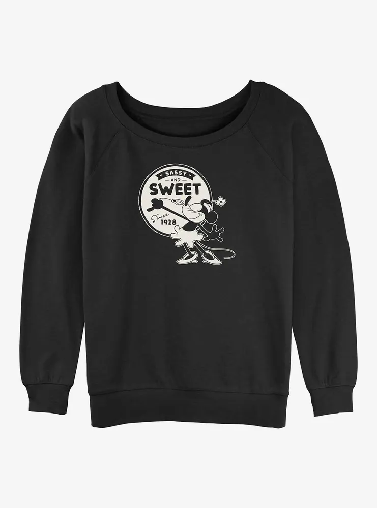 Disney100 Minnie Mouse Sassy And Sweet Since 1928 Womens Slouchy Sweatshirt