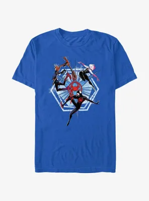 Marvel Spider-Man: Across The Spiderverse Trio Badge Spider-Punk Miles Morales Spider-Gwen T-Shirt