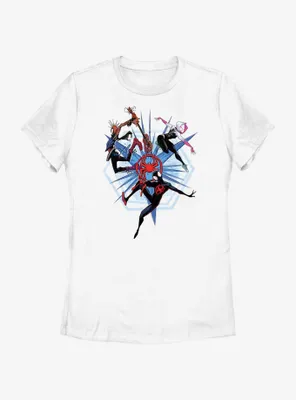 Marvel Spider-Man: Across The Spiderverse Trio Badge Spider-Punk Miles Morales Spider-Gwen Womens T-Shirt