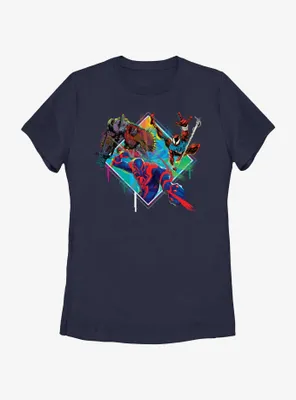 Marvel Spider-Man: Across The Spiderverse Trio Cyborg Scarlet Spider and Miguel O'Hara Badge Womens T-Shirt