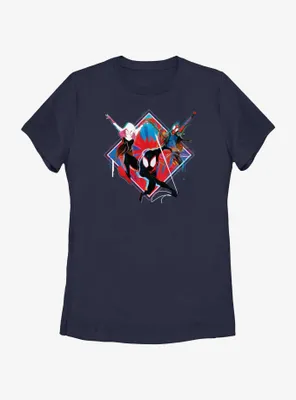Marvel Spider-Man: Across The Spiderverse Trio Spider-Gwen Miles Morales and Spider-Punk Womens T-Shirt