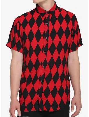 Black & Red Diamond Woven Button-Up
