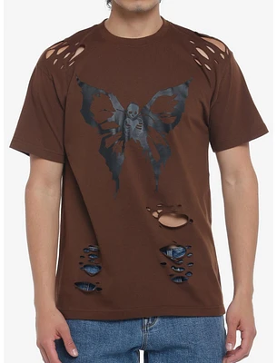 Grunge Butterfly Skull Distressed T-Shirt