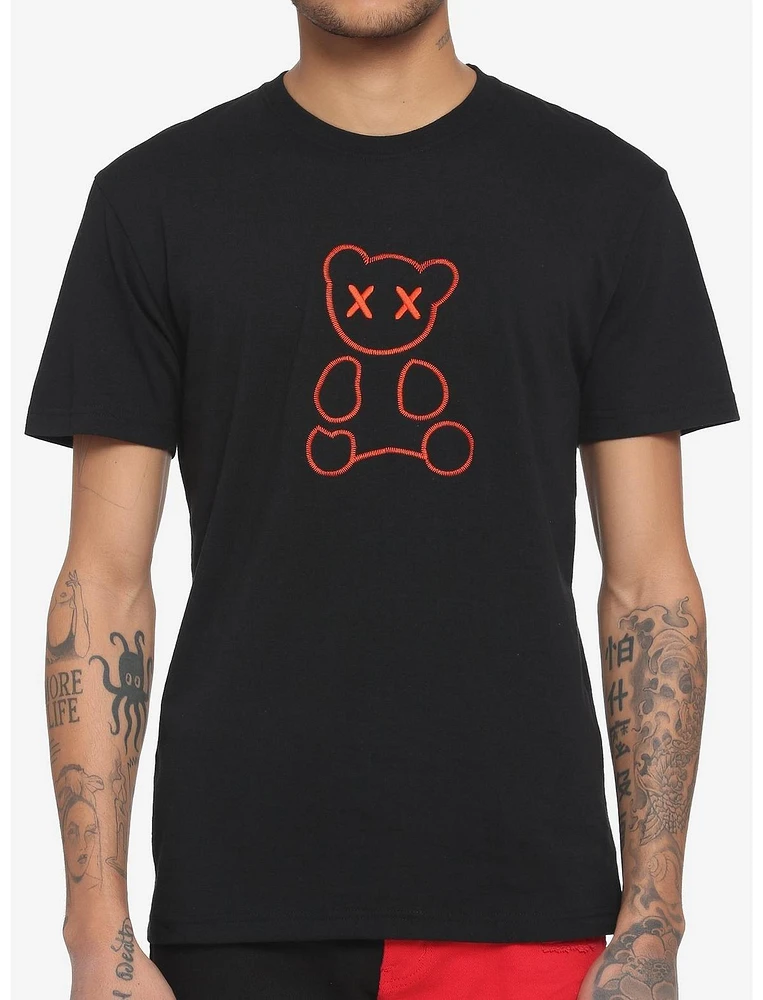 Black Embroidered Teddy Bear T-Shirt