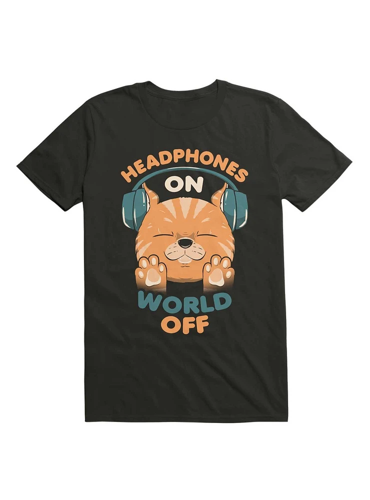 Music Cat Headphones On World Off T-Shirt