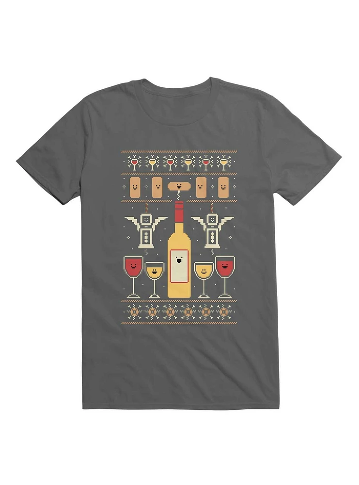 Wine Christmas Ugly Sweater Pattern T-Shirt