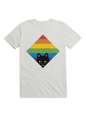 Peeking Cat Rainbow Pride Square Flag T-Shirt