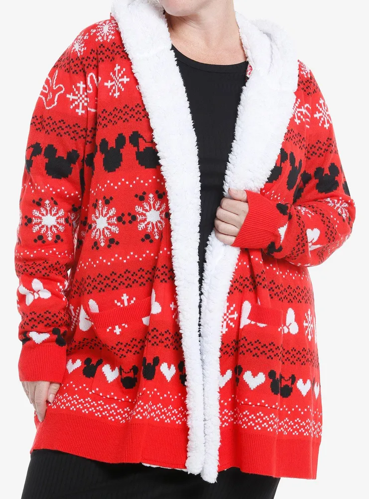 Disney Mickey Mouse & Minnie Fair Isle Sherpa Girls Open Cardigan Plus