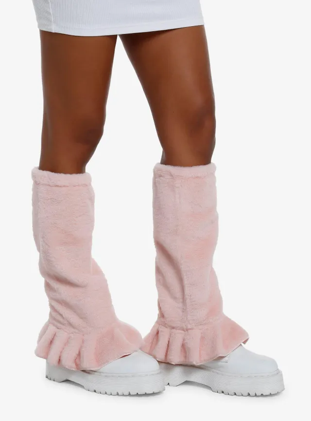 Pink Knit Lace Heart Flare Leg Warmers