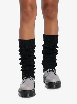 Black Pom Cable Knit Leg Warmers