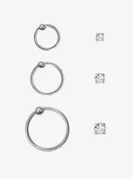 Steel Silver & CZ Gem Stud Captive Hoop 6 Pack