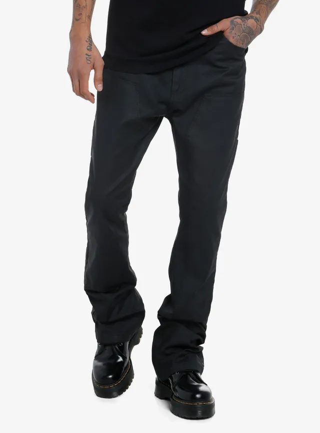 FAUX LEATHER FLARED CARPENTER PANTS - BLACK – Novateur Clothing