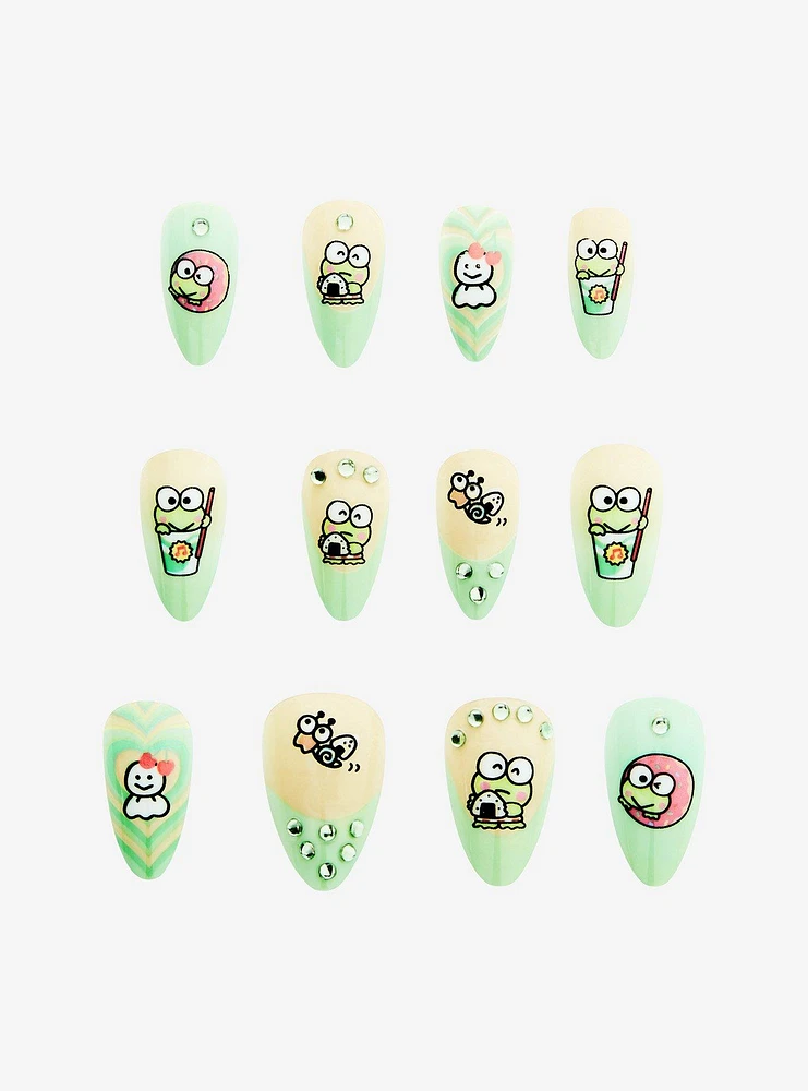 Keroppi French Tip Faux Nail Set