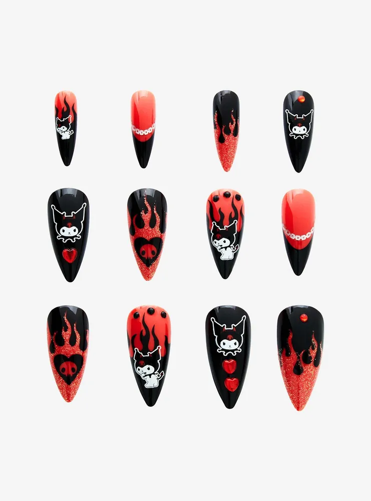 Kuromi Devil Flames Faux Nail Set